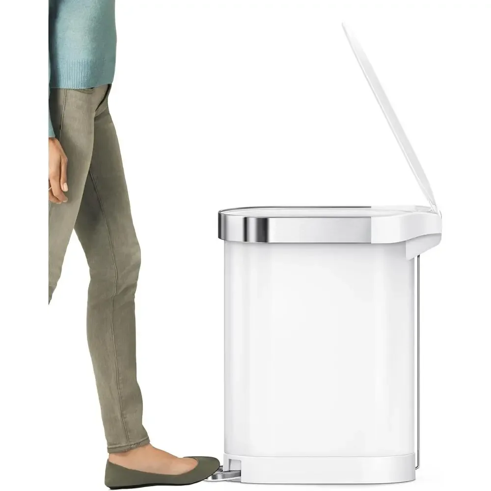 12 Gallon Step Trash Can White Stainless Steel Slim Kitchen Bin Hands Free 45L